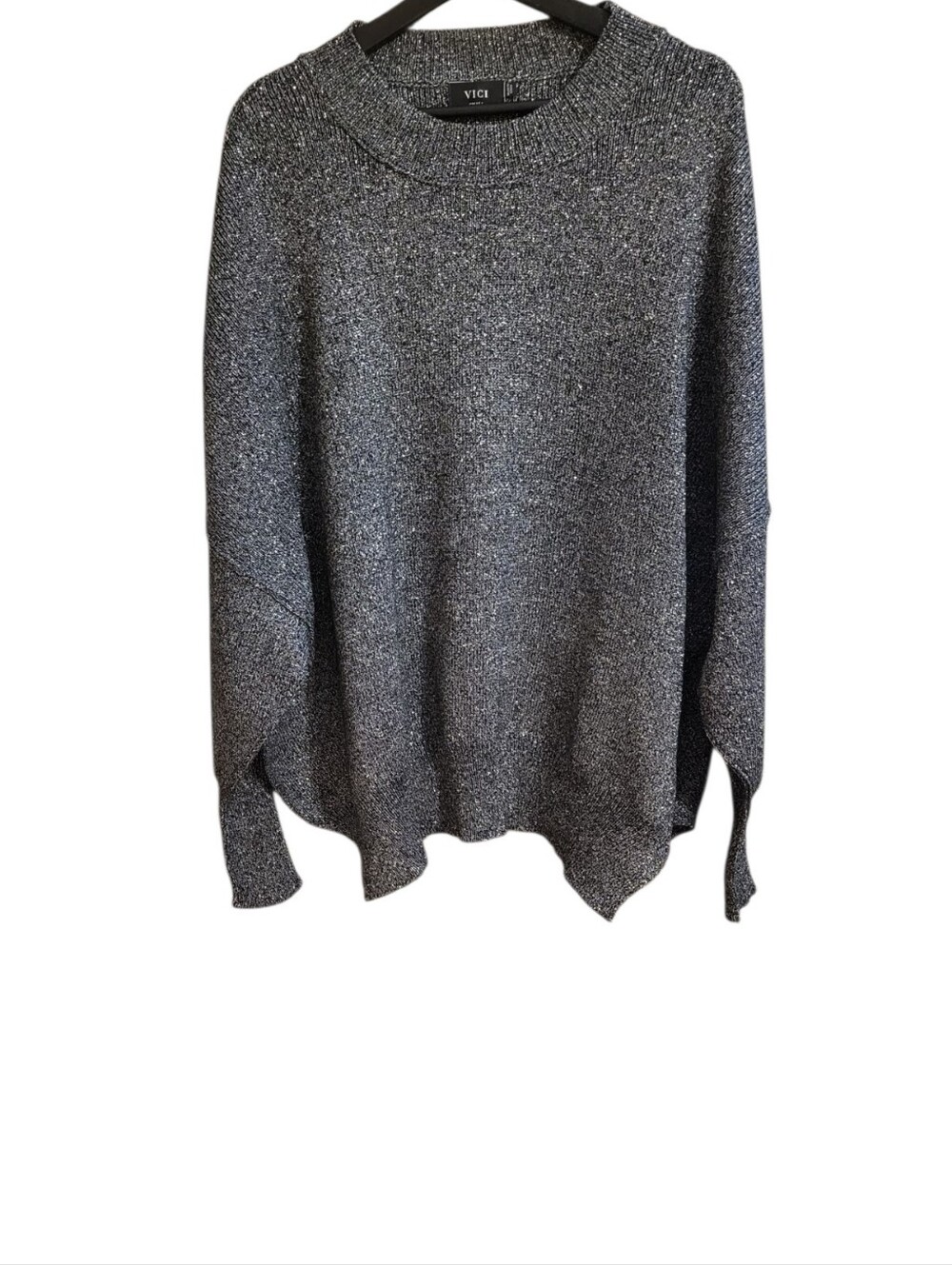 Vici Oversized Metallic Gray Dolman Sleeve Sweater